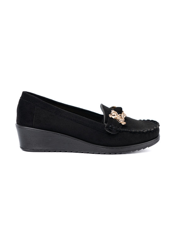 Black Suede Loafers with Decorative Bear