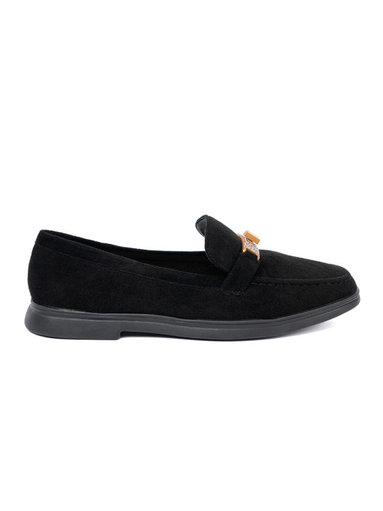 Black Suede Moccasins with Elegant Gold Decoration