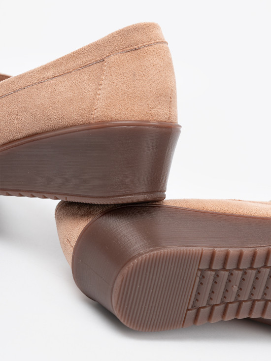 Beige Wedge Shoes in Suede