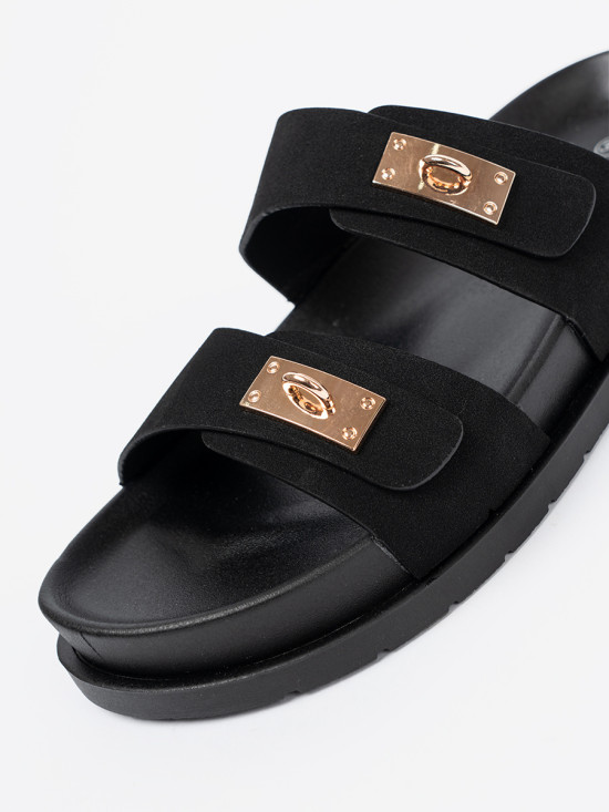 Platform Slippers with Golden Details