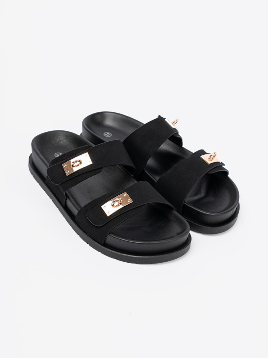 Platform Slippers with Golden Details