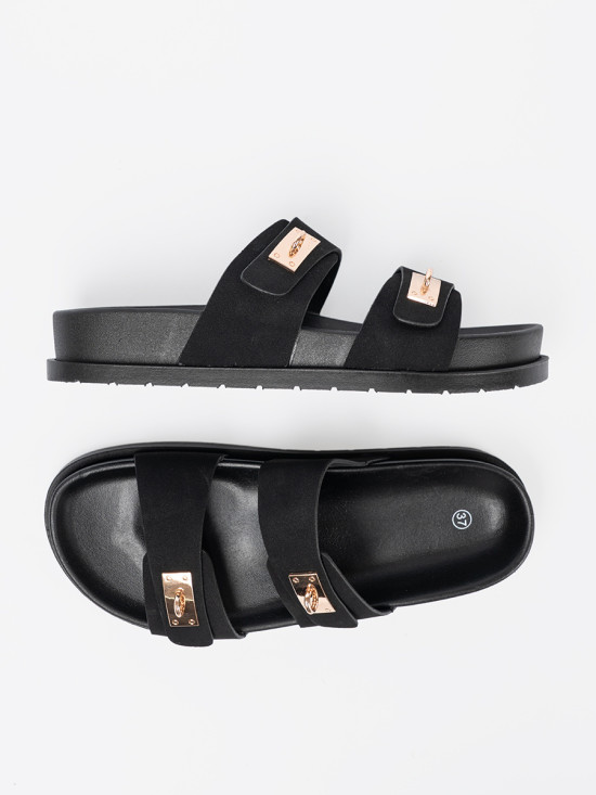 Platform Slippers with Golden Details