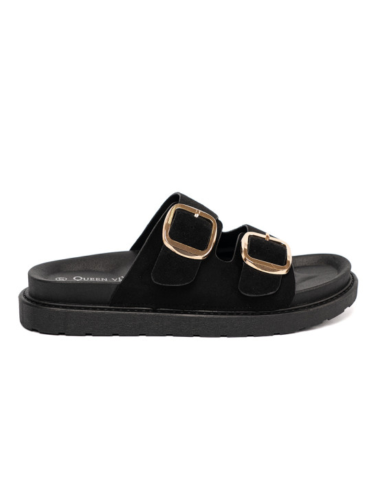 Black Slippers with Golden Buckles
