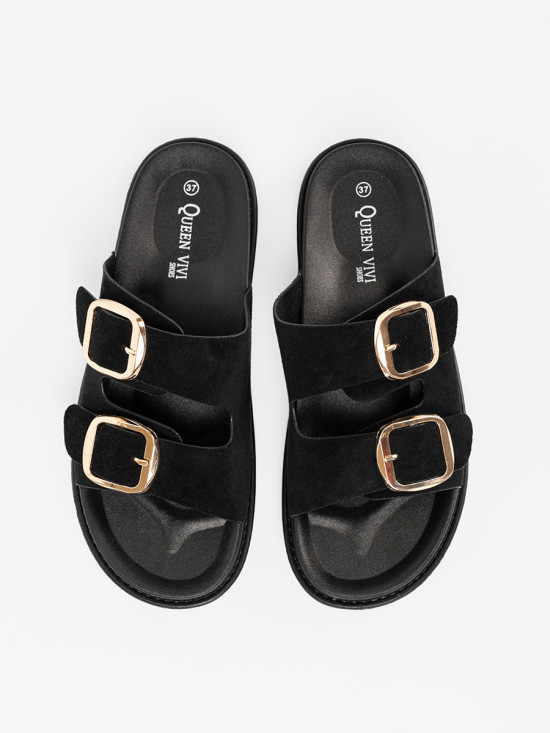 Black Slippers with Golden Buckles