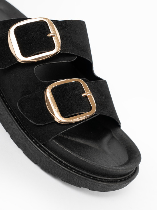 Black Slippers with Golden Buckles