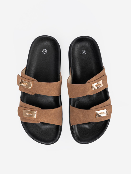 Brown Women's Sandals with Golden Accents