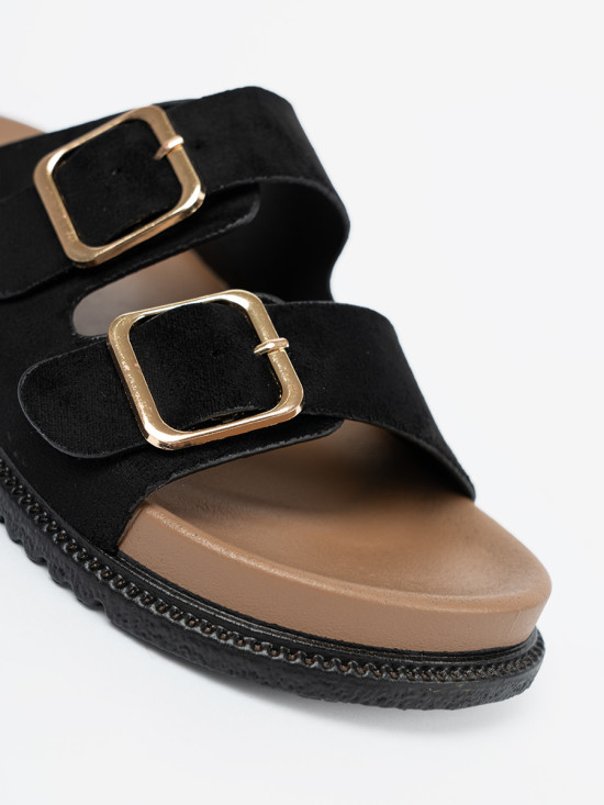 Black Sandals with Golden Buckles
