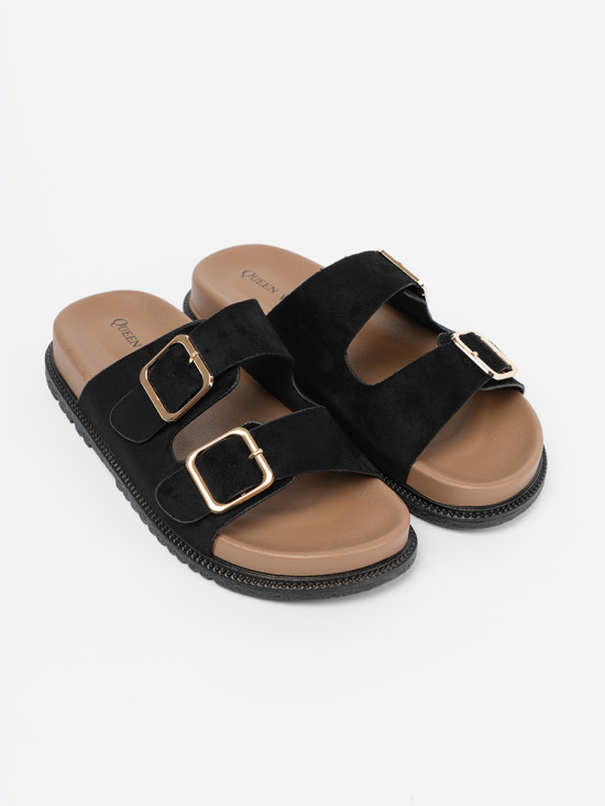 Black Sandals with Golden Buckles