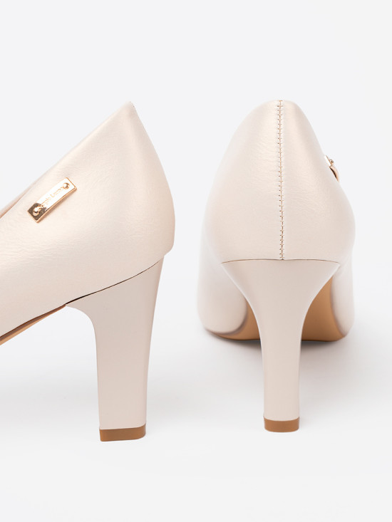 Beige Block Heel Pumps by Sergio Leone