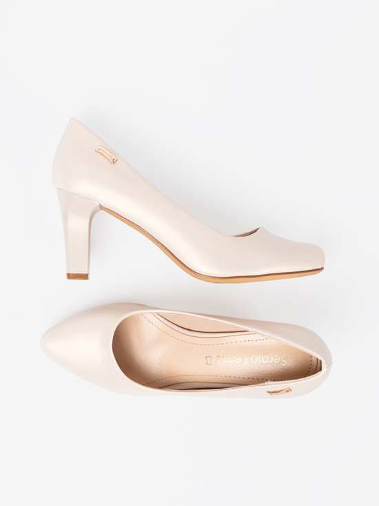 Beige Block Heel Pumps by Sergio Leone