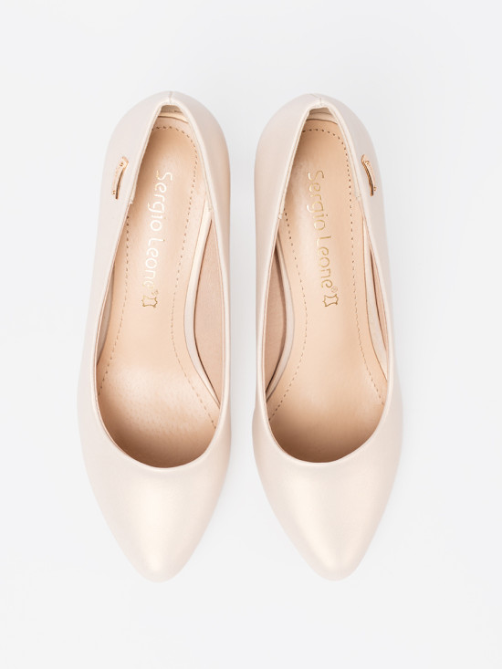 Beige Block Heel Pumps by Sergio Leone