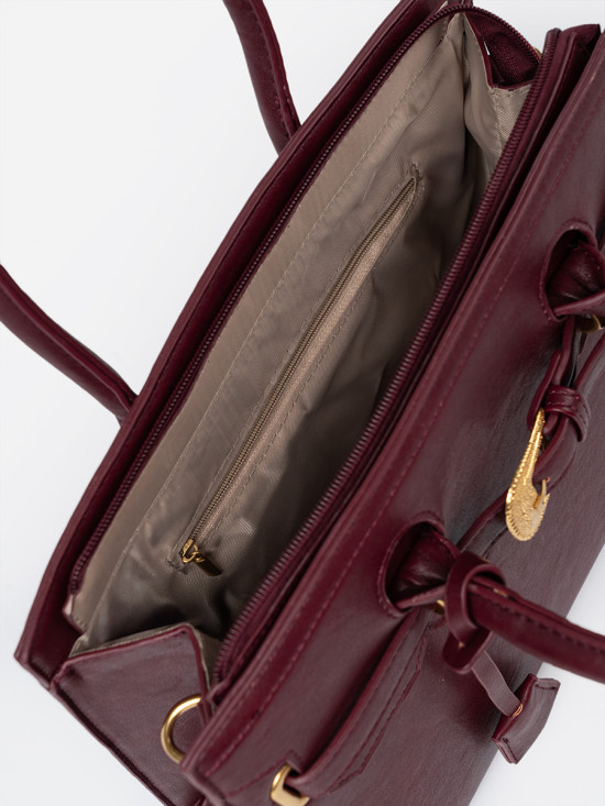 Burgundy Handbag with Decorative Gold Buckle