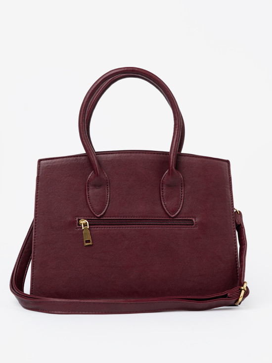Burgundy Handbag with Decorative Gold Buckle