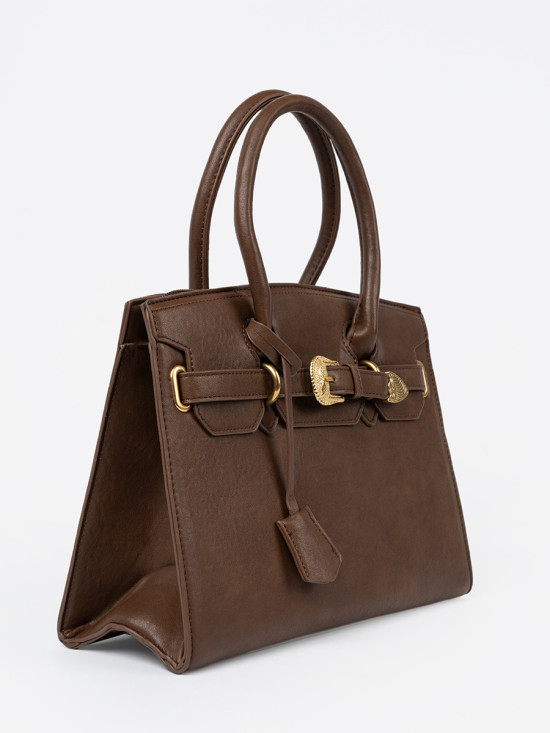 Brown Handbag with Decorative Gold Buckle