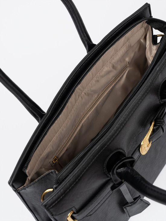 Black Handbag with Decorative Gold Buckle