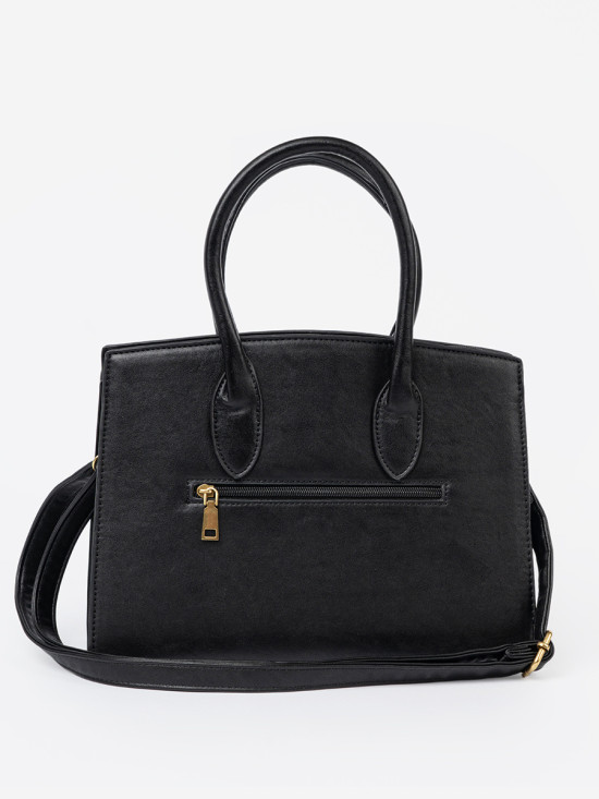 Black Handbag with Decorative Gold Buckle