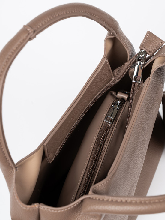 Elegant Dark Beige Handbag with Cosmetic Pouch