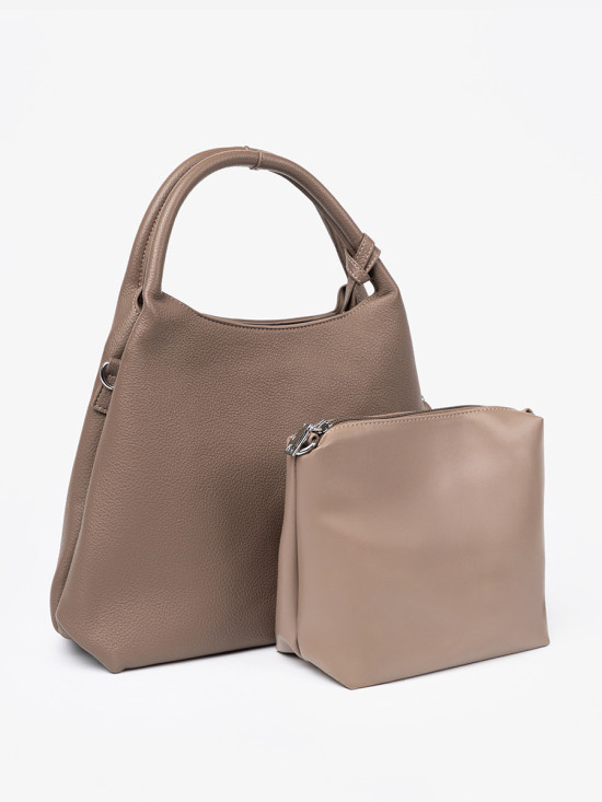Elegant Dark Beige Handbag with Cosmetic Pouch