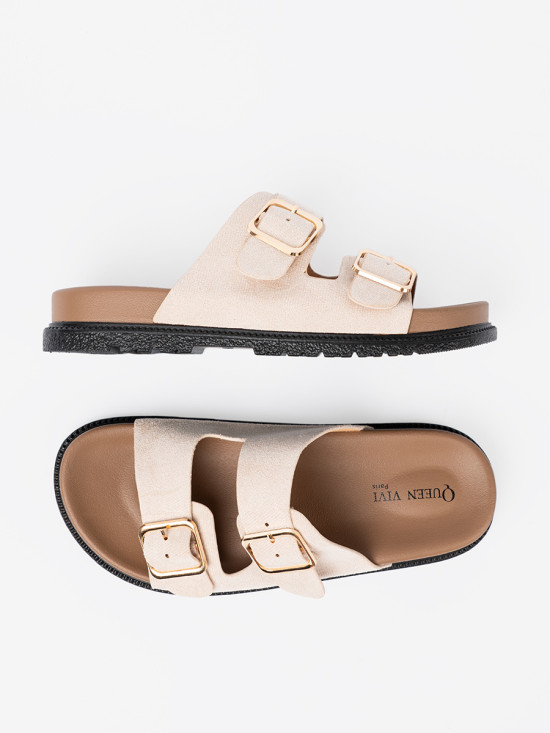 Stylish Beige Slippers with Suede Finish