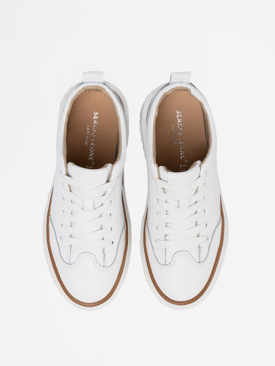 White Leather Sneakers on Platform by Sergio Leone