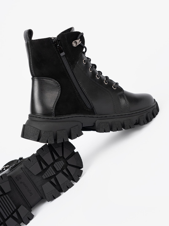 Black Ankle Boots with Chunky Sole and Zipper