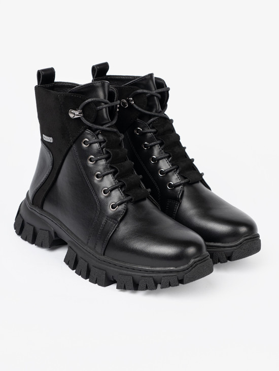 Black Ankle Boots with Chunky Sole and Zipper