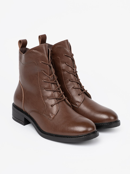Brown Lace-Up Ankle Boots with Low Heel