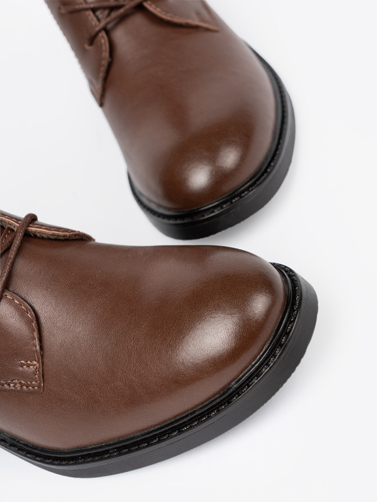 Brown Lace-Up Ankle Boots with Low Heel