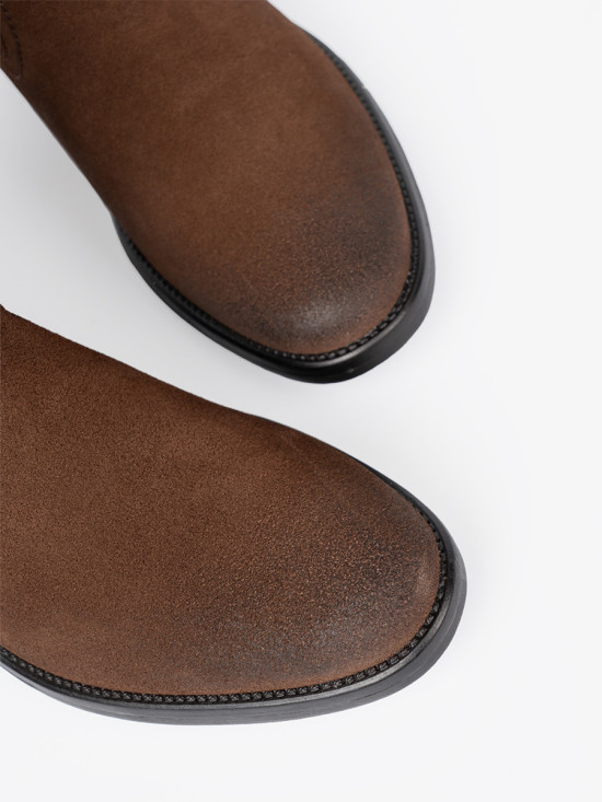 Brown Leather Ankle Boots with Ruffled Shaft by Sergio Leone