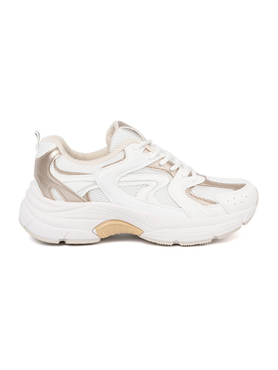 White Sneakers with Beige-Golden Accents