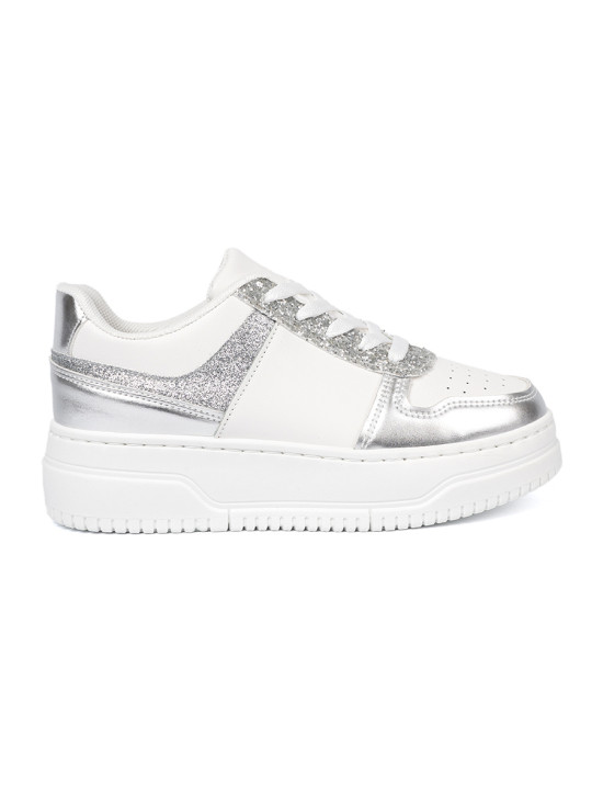White-Silver Sneakers with Shiny Details