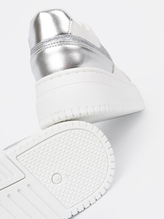 White-Silver Sneakers with Shiny Details