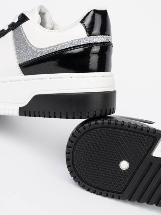 Black and White Sneakers with Shiny Silver Details