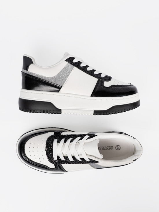 Black and White Sneakers with Shiny Silver Details