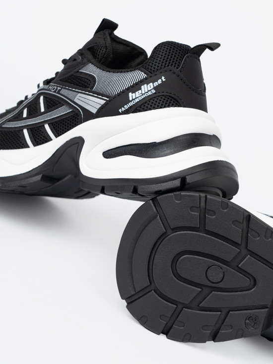 Black Sneakers with Breathable Upper and Chunky White Sole