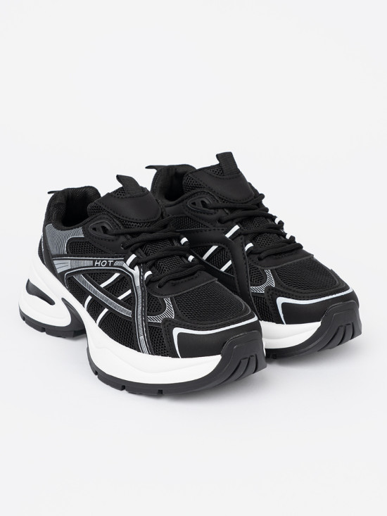 Black Sneakers with Breathable Upper and Chunky White Sole