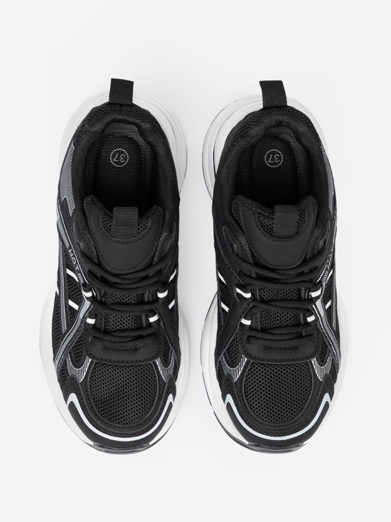 Black Sneakers with Breathable Upper and Chunky White Sole