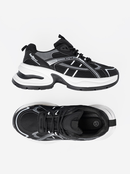Black Sneakers with Breathable Upper and Chunky White Sole