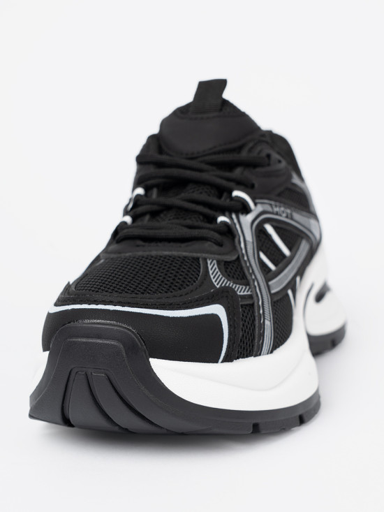 Black Sneakers with Breathable Upper and Chunky White Sole