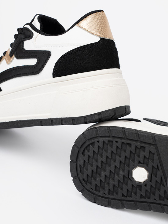Black and White Sneakers with Golden Details