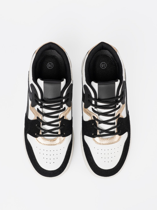 Black and White Sneakers with Golden Details