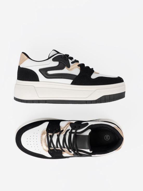 Black and White Sneakers with Golden Details