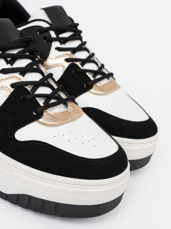 Black and White Sneakers with Golden Details