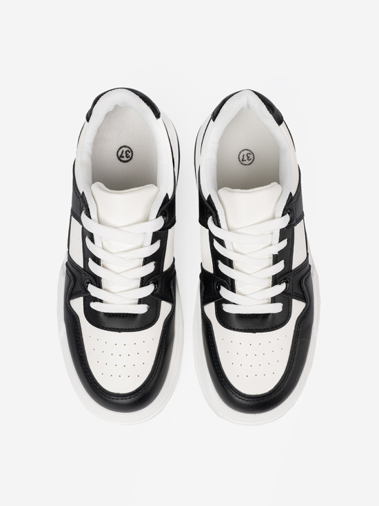 Stylish Black and White Sneakers with Thick Sole