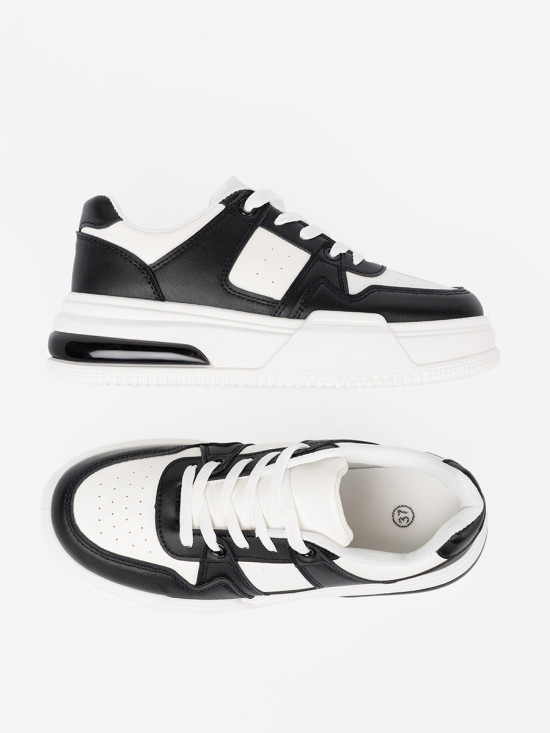 Stylish Black and White Sneakers with Thick Sole