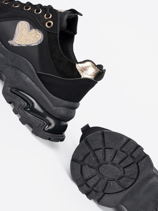 Black Sneakers with Golden Heart