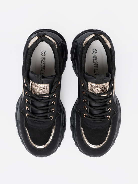 Black Sneakers with Golden Heart