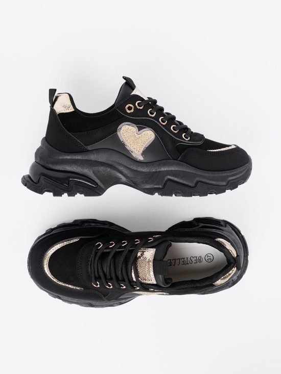 Black Sneakers with Golden Heart
