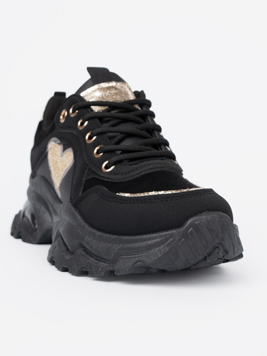 Black Sneakers with Golden Heart