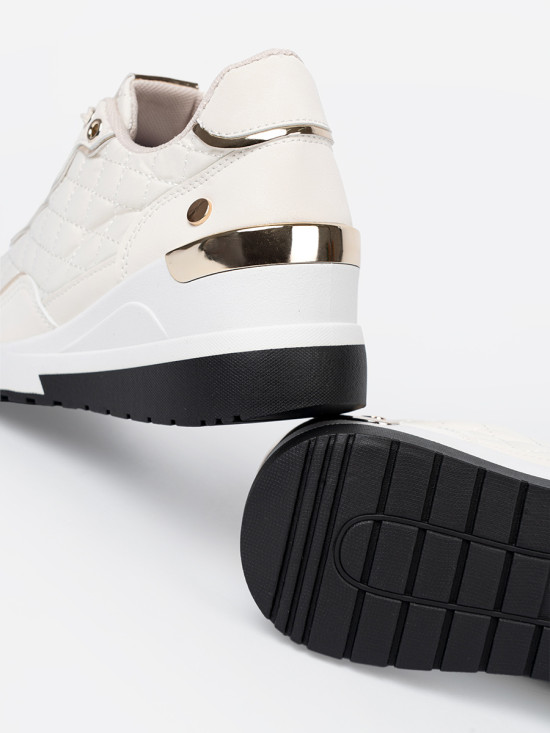 Beige Sneakers with Shimmering Gold Accents